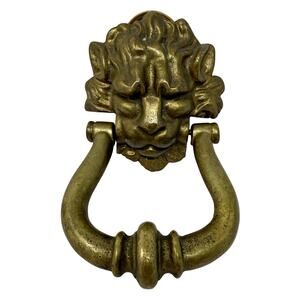 Vintage Solid Brass Lion Head Door Knocker Hardware Antique Architectural Decor